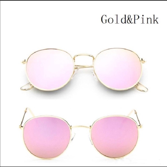 Pink & Gold Chic Round Reflective Sunglasses - Picture 3 of 5
